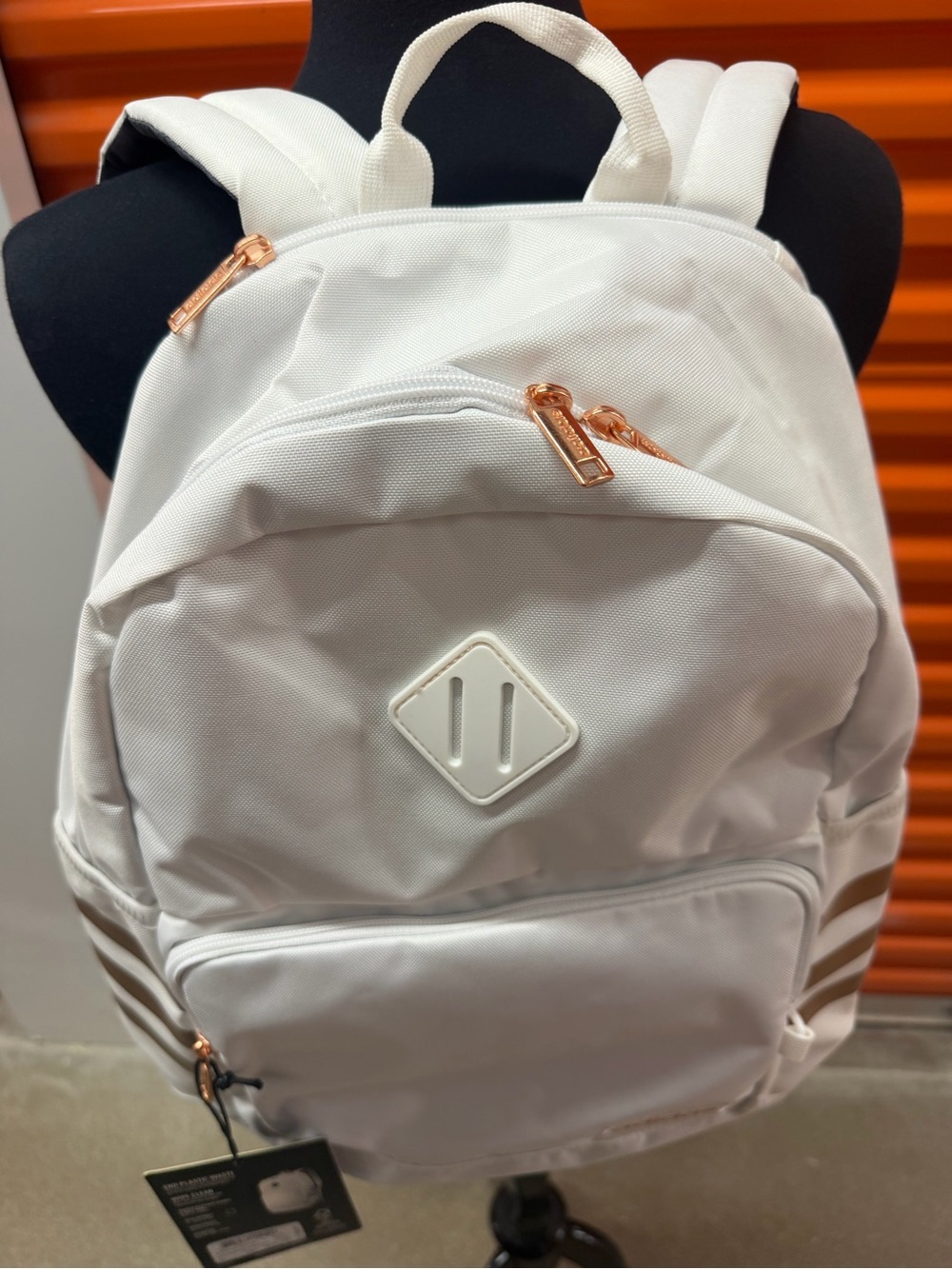 NWT Adidas Classic 3S 4 Backpack White/Onix/Grey/ Rose Gold Stripe Accents - Picture 4 of 6